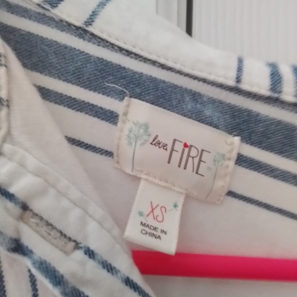 Love fire gently warn long sleeve button up strip  shirt distresses  Hilo - Picture 3 of 6